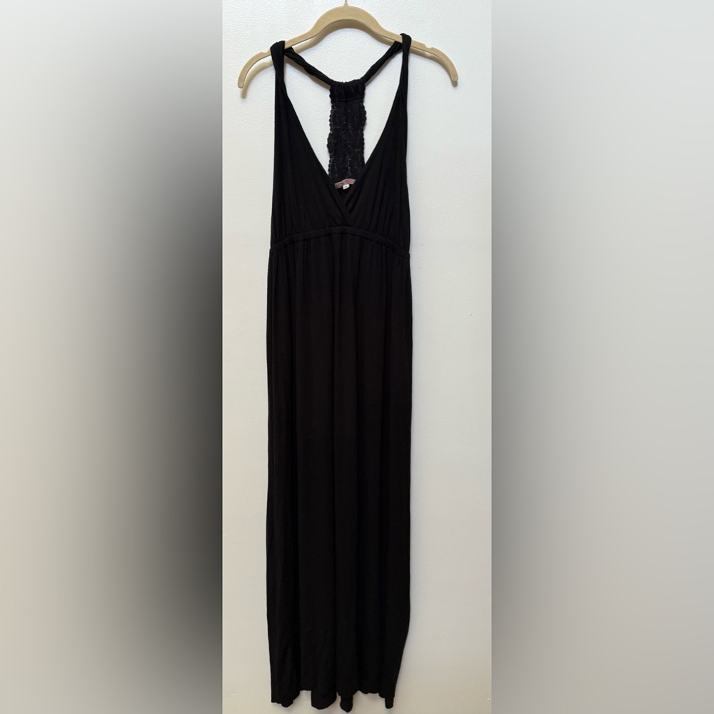 Black Lace T back jersey maxi dress